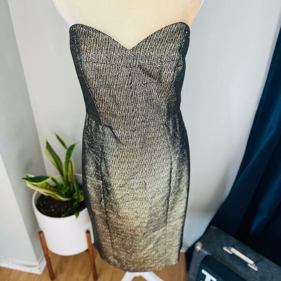 Milly Marta Couture‎ Metallic Strapless Dress, Gold/Black, Boned, Size 8, NWT - Picture 14 of 17